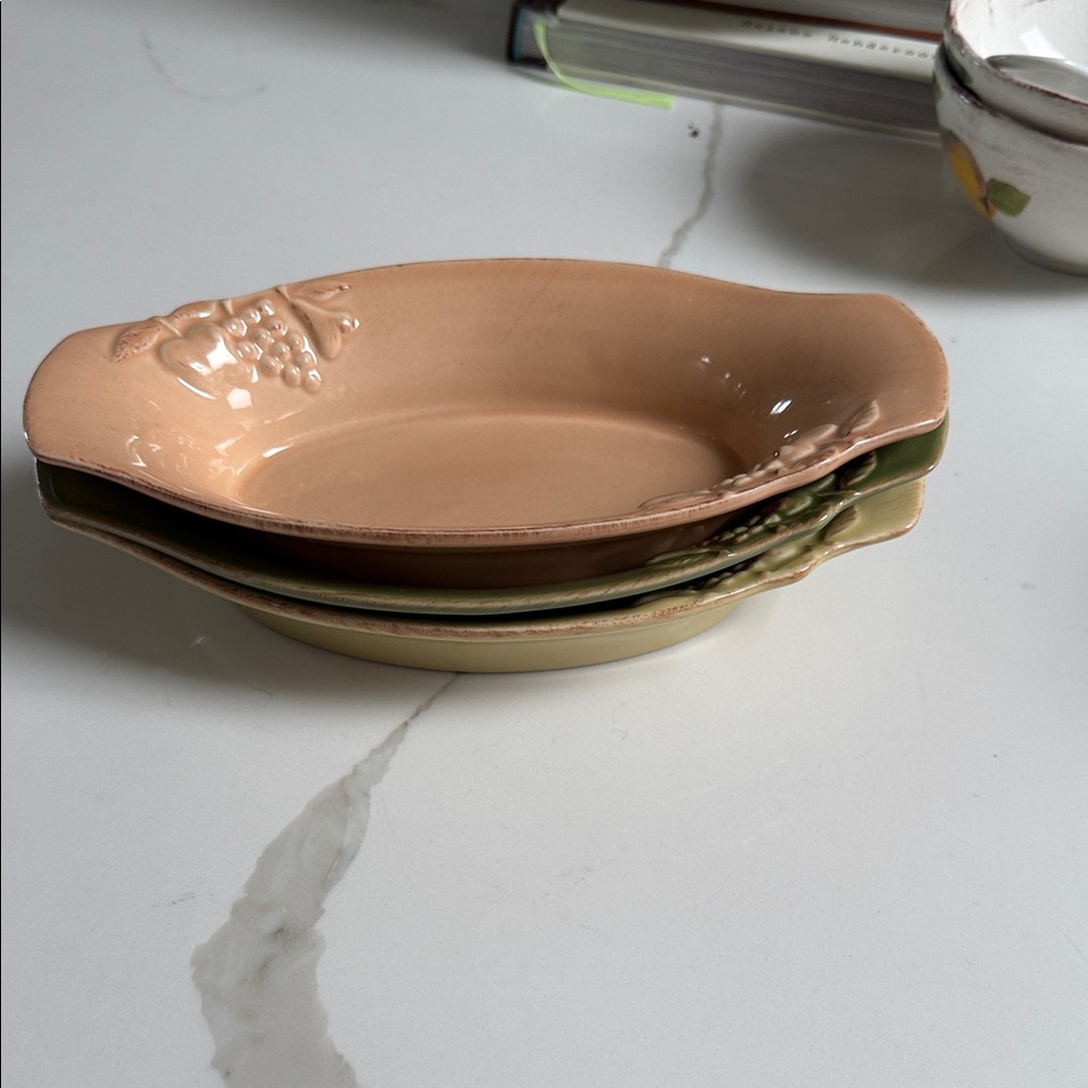 Ceramic Oval Bakeware Set - Peach, Green, and Cream
